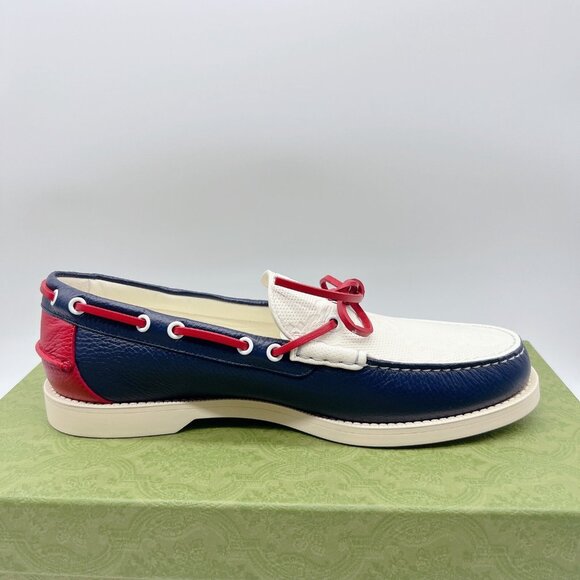 Gucci Riverside Leather Boat Shoe Loafer Moccasin Blue Mens UK 8.5 US 9 $890 - Picture 8 of 12